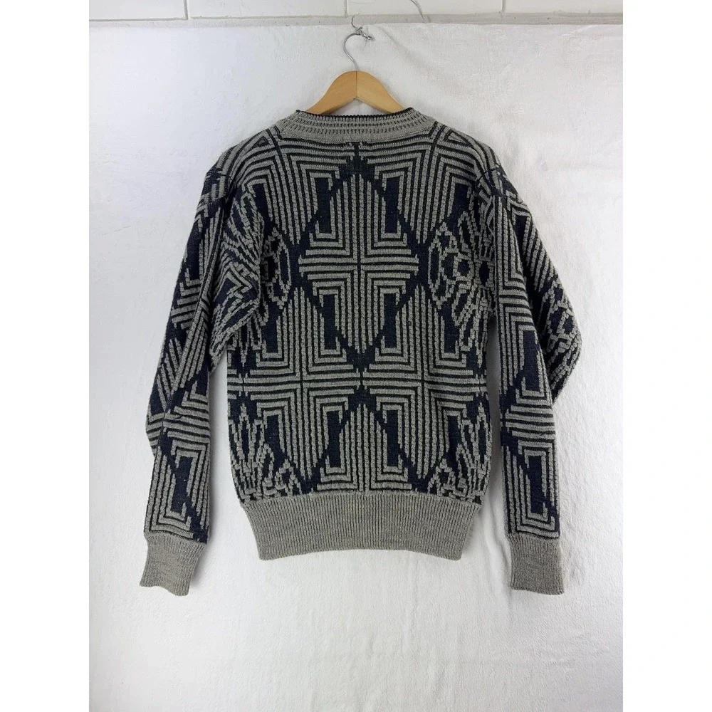 Cambridge‎ Classics Sweater Mens Small Gray Black Geometric Knit Pullover